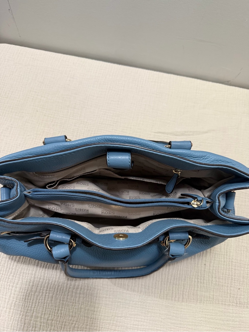 Michael Kors Blue Leather Satchel - Picture 3 of 6